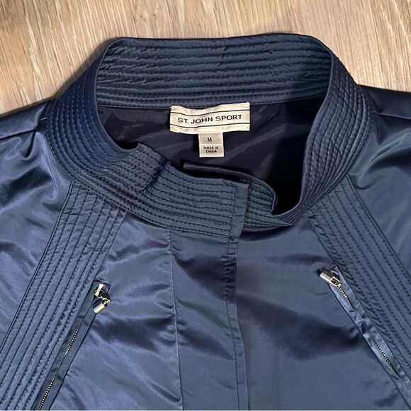 St. John Sport Sateen Nylon Full Zip sleeveless vest relaxed 12 Navy Blue Large - Picture 14 of 15